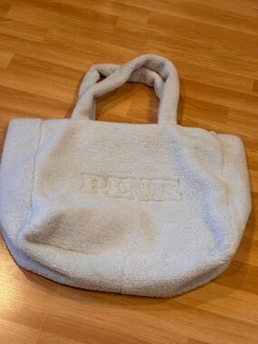 PINK Victoria's Secret Plush Sherpa Tote in  Light Cloud Blue